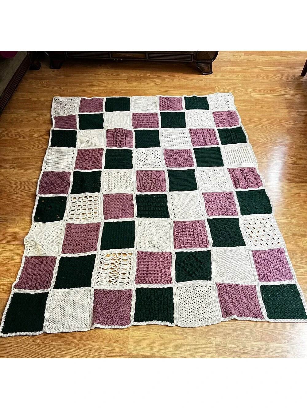 VTG Handmade Crochet Afghan Blanket 72x57